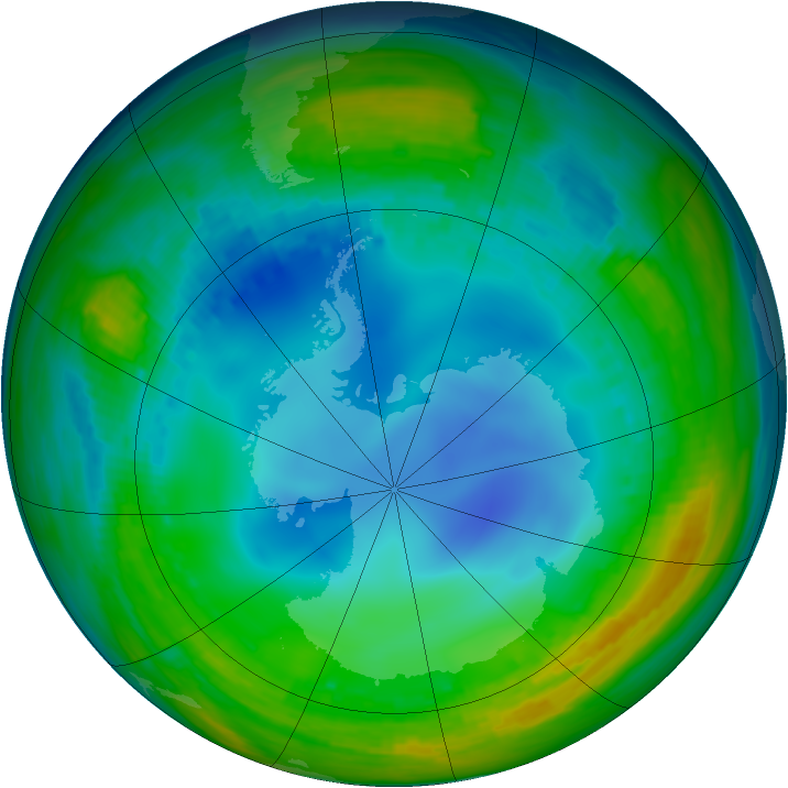 Antarctic ozone map for 20 July 1992